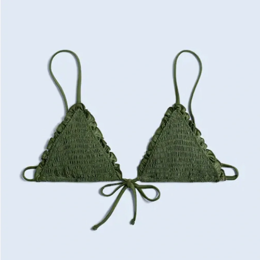 Frankie's Bikinis Olive Green Smocked Triangle Bikini Top